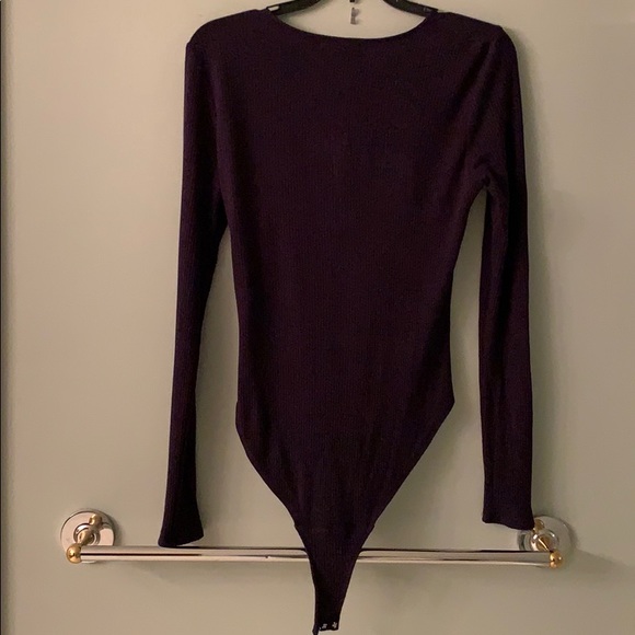 Trouve Navy Blue Rib Lace Up Long Sleeve Bodysuit - Picture 7 of 7